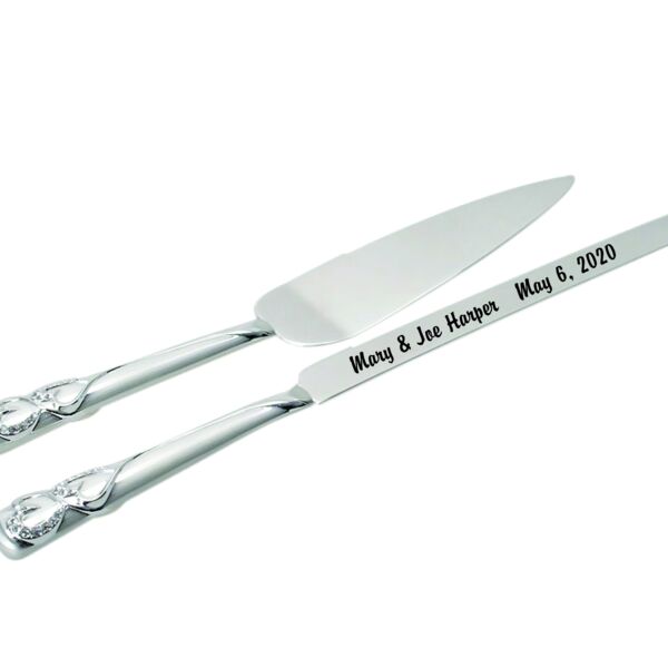 2-Tone Brushed/Shiny Silver Hearts Cake Server Set  Thumbnail