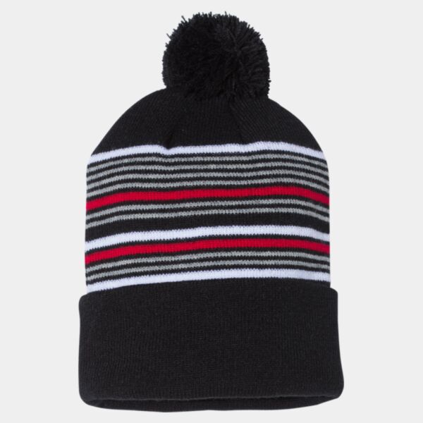 12" Striped Pom-Pom Knit Beanie Thumbnail