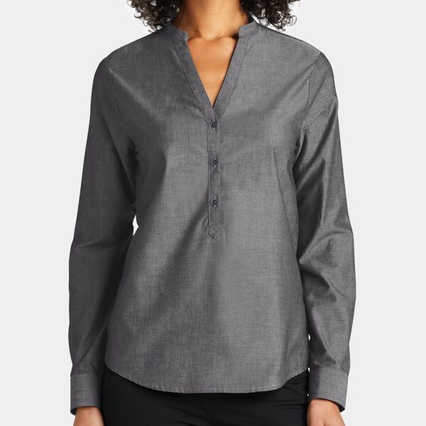 Ladies Long Sleeve Chambray Easy Care Shirt Thumbnail