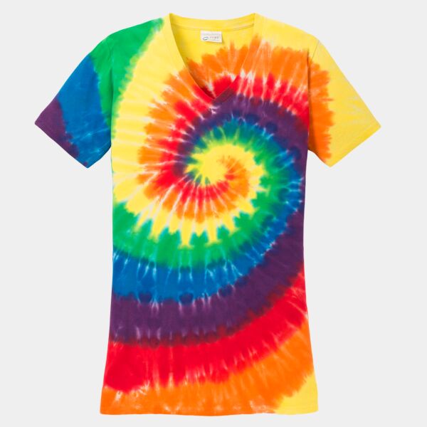 Ladies Tie Dye V Neck Tee Thumbnail